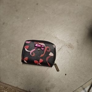 kate spade Black Wallet with Pink Ribbon Print and Metallic Bow